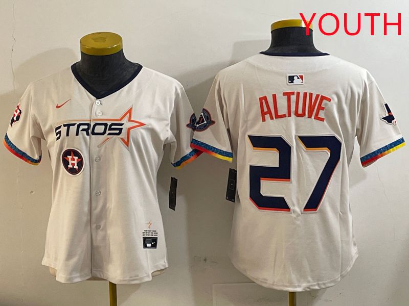 Youth Houston Astros #27 Altuve Cream Fourth generation Joint Name Nike 2025 MLB Jersey style 7